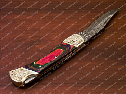 Personalized Custom Handmade 9" Handmade Damascus Folding Pocket Knife Hunting Knife 100% Handmade Damascus