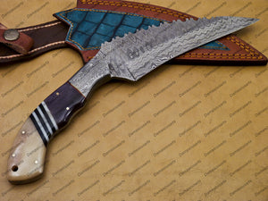 Customize Handmade Damascus Kukri Knife Kukri/ Khukuri Knife Anniversary Gift Camping Knife Gift for Him Groomsmen Gift with Leather Sheath